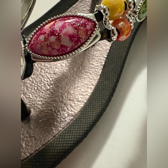 Multicolor Faux Stone Embellished Sandals with Thong Strap. Versatile sandal. - Picture 9 of 12